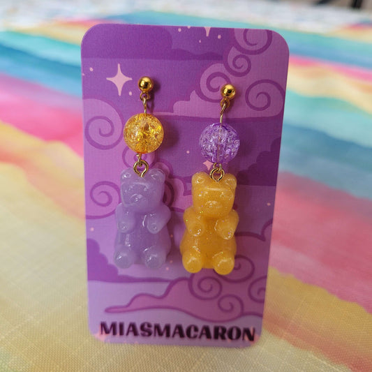 Orange Purple Gummy Bear Earrings