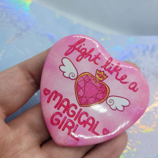 Fight Like A Magical Girl Heart Shaped Button